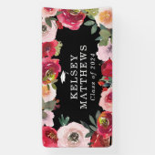 Elegant rood & blush roze bloemig Afstuderen Spandoek (Verticaal)