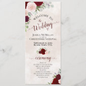 Elegant Rood & Blush Roze Waterverf Rozen Bruiloft Programmakaart (Voorkant)