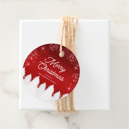 Elegant rood | Bomen & Sneeuwvlokken Kerstfeest Bedankjes Labels (In situ)