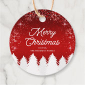 Elegant rood | Bomen & Sneeuwvlokken Kerstfeest Bedankjes Labels (Voorkant)