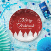 Elegant rood | Bomen & Sneeuwvlokken Kerstfeest Papieren Bordje (Feest)