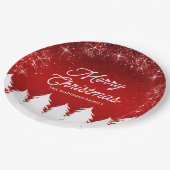 Elegant rood | Bomen & Sneeuwvlokken Kerstfeest Papieren Bordje (Gekanteld)