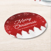 Elegant rood | Bomen & Sneeuwvlokken Kerstfeest Ronde Kartonnen Onderzetter (Gebogen)
