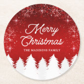 Elegant rood | Bomen & Sneeuwvlokken Kerstfeest Ronde Kartonnen Onderzetter (Voorkant)
