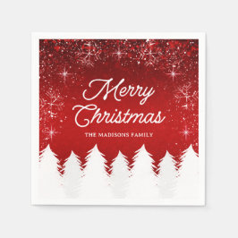 Elegant rood | Bomen & Sneeuwvlokken Kerstfeest Servet