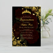 Elegant rood Bourgogne Goud Roos Quinceanera Folie Uitnodiging (Staand Voorkant)