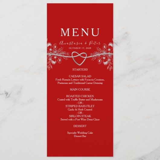 Elegant rood bruiloft menu (Voorkant)