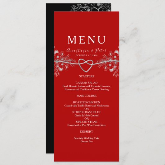 Elegant rood bruiloft menu (Voorkant / Achterkant)