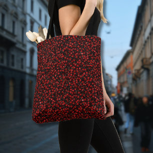 Elegant rood confetti in zwarte glitters stijl tote bag