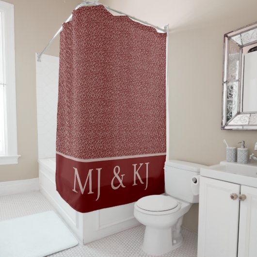 ELEGANT ROOD CRÈME MONOGRAM INITIALEN BLADPATROON DOUCHEGORDIJN (In situ)