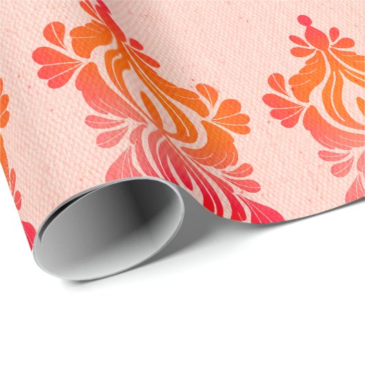 Elegant rood damast bloemig barok inpakpapier (Rol Hoek)