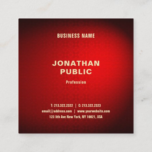 Elegant rood damast gouden tekst Sjabloon professi Vierkante Visitekaartje (Achterkant)