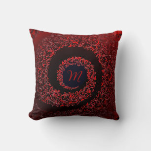 Elegant rood damast monogram kussen