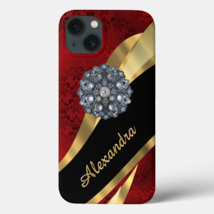  elegant rood damast patroon gepersonaliseerd Case-Mate iPhone case