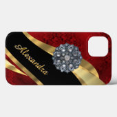 elegant rood damast patroon gepersonaliseerd Case-Mate iPhone case (Achterkant (horizontaal))