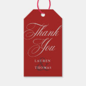 Elegant rood dank u met zilveren kalligrafie tekst cadeaulabel (Voorkant)