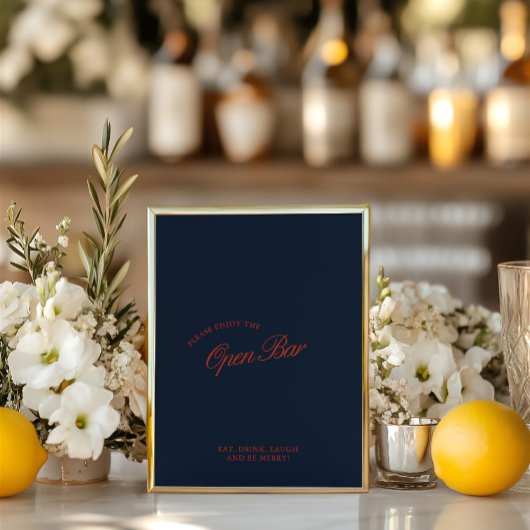 Elegant Rood & Diepblauw Open Bar Trouwbord