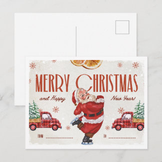 Elegant rood en beige kerstfeest in waterverf briefkaart