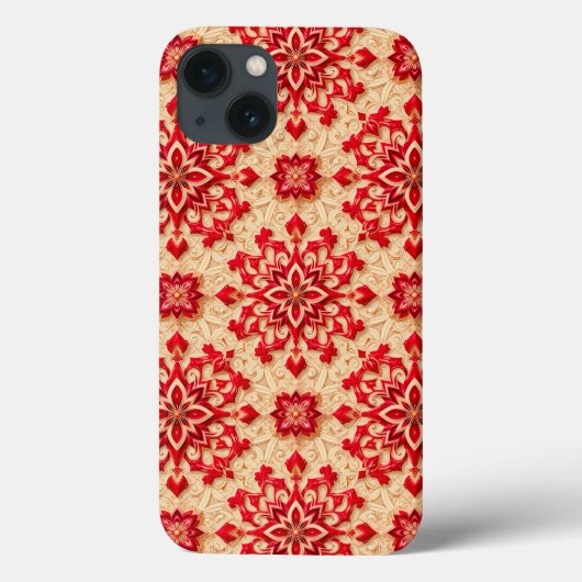 Elegant rood en beige sierpatroon Case-Mate iPhone case (Achterkant)