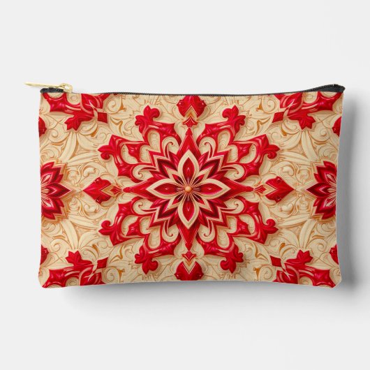 Elegant rood en beige sierpatroon etui (Voorkant)