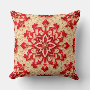 Elegant rood en beige sierpatroon kussen
