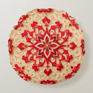 Elegant rood en beige sierpatroon rond kussen