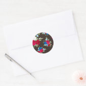 Elegant rood en blauw bloemmotief op bruin ronde sticker (Envelop)