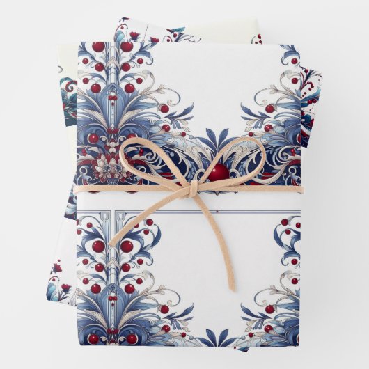 Elegant rood en blauw inpakpapier vel (In situ)