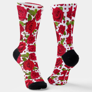 Elegant rood en donkerroze bloemmotief met rozen sokken