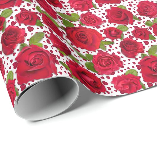 Elegant rood en donkerroze bloemrozenpatroon cadeaupapier (Rol Hoek)