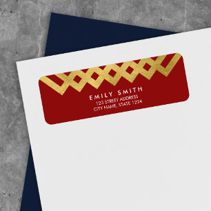 Elegant rood en faux goud geometrisch adres etiket