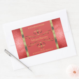 Elegant Rood- en Gold-etiket Glitter Borders Rechthoekige Sticker