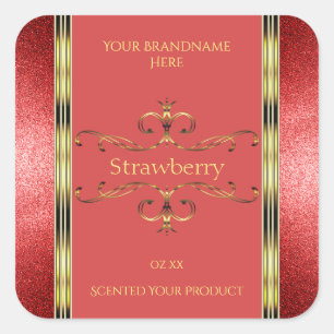 Elegant Rood- en Gold-etiket Glitter Borders Vierkante Sticker