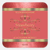 Elegant Rood- en Gold-etiket Glitter Borders Vierkante Sticker (Voorkant)