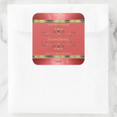 Elegant Rood- en Gold-etiket Glitter Borders Vierkante Sticker (Tas)