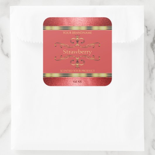 Elegant Rood- en Gold-etiket Glitter Borders Vierkante Sticker (Tas)