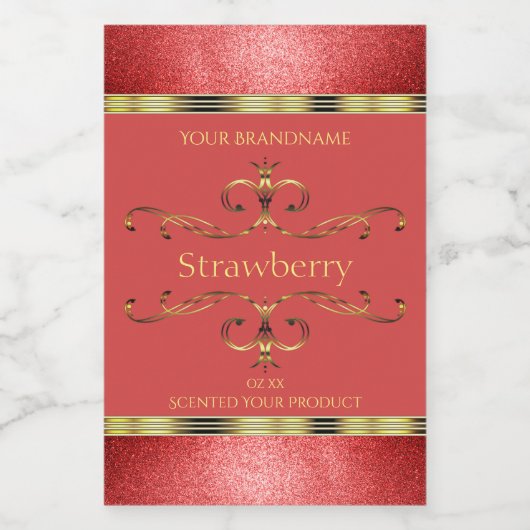 Elegant Rood- en Gold-etiket Glitter Borders Voedselcontainer Etiket (Enkel label)