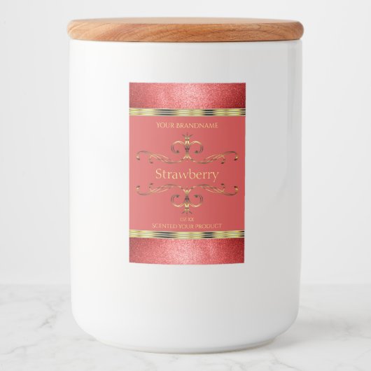 Elegant Rood- en Gold-etiket Glitter Borders Voedselcontainer Etiket (Voorkant)