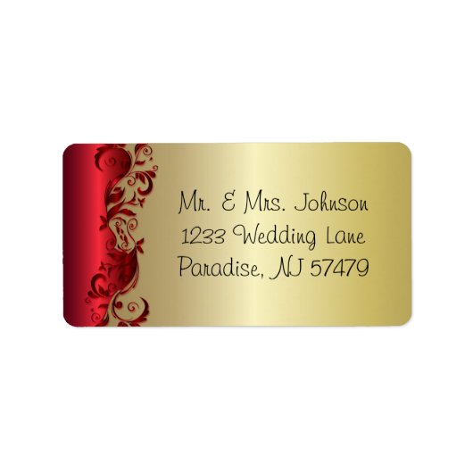 Elegant Rood- en Gold Florid Wedding Design Etiket (Voorkant)