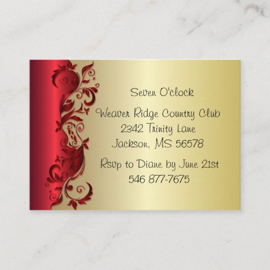 Elegant Rood- en Gold Florid Wedding Design Informatiekaartje (Voorkant)
