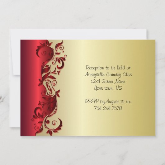 Elegant Rood- en Gold Florid Wedding Design Kaart (Achterkant)
