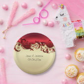 Elegant Rood- en Gold Florid Wedding Design Papieren Bordje (Feest)