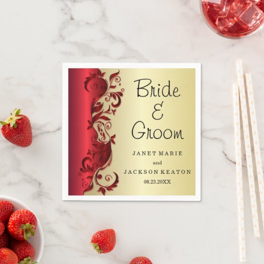 Elegant Rood- en Gold Florid Wedding Design Servetten (Insitu)