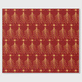 Elegant Rood- en Gold-kerstboomverlichting Cadeaupapier (Vlak)