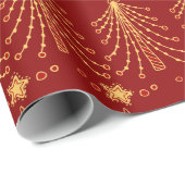 Elegant Rood- en Gold-kerstboomverlichting Cadeaupapier (Rol Hoek)