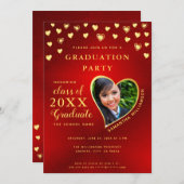 Elegant Rood en Goud 2025 Afstuderen Kaart (Voorkant / Achterkant)