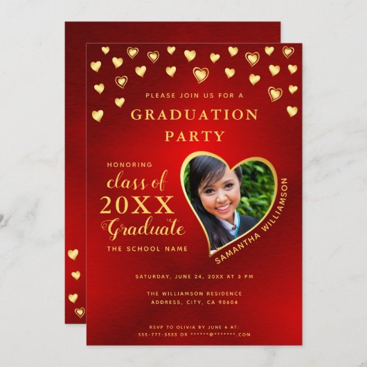 Elegant Rood en Goud 2025 Afstuderen Kaart (Voorkant / Achterkant)