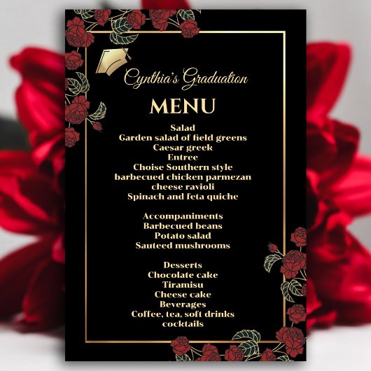 Elegant rood en goud Afstuderen menu Kaart