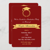 Elegant rood en goud Afstuderen uitnodiging (Voorkant / Achterkant)