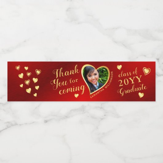 Elegant Rood en Goud Bedankt 2025 Afstuderen Waterfles Etiket (Enkel label)